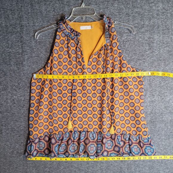 Ramy Brook Oriental Silk Blouse Womens XL Sleeveless Top Tasseled Boho Geometric - Picture 4 of 12